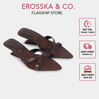 Erosska - Guốc cao gót nữ mũi nhọn kiểu dáng basic chất liệu satin lụa màu nâu - EM162