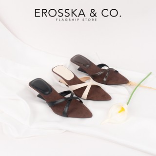 Erosska - Guốc cao gót nữ mũi nhọn kiểu dáng basic chất liệu satin lụa màu nâu - EM162