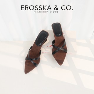 Erosska - Guốc cao gót nữ mũi nhọn kiểu dáng basic chất liệu satin lụa màu nâu - EM162