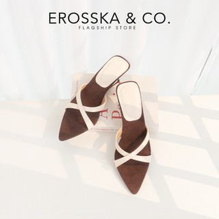 Erosska - Guốc cao gót nữ mũi nhọn kiểu dáng basic chất liệu satin lụa màu nâu - EM162
