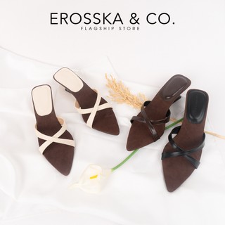 Erosska - Guốc cao gót nữ mũi nhọn kiểu dáng basic chất liệu satin lụa màu nâu - EM162