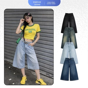 Quần jeans lửng nữ lưng cao ống rộng, quần bò unisex phong cách thời trang năng động dễ phối đồ ED29