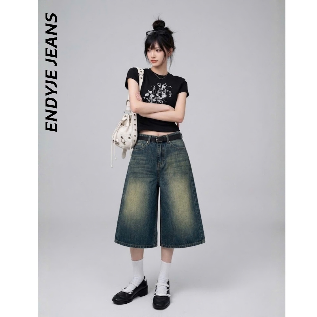 Quần jeans lửng nữ lưng cao ống rộng, quần bò unisex phong cách thời trang năng động dễ phối đồ ED29