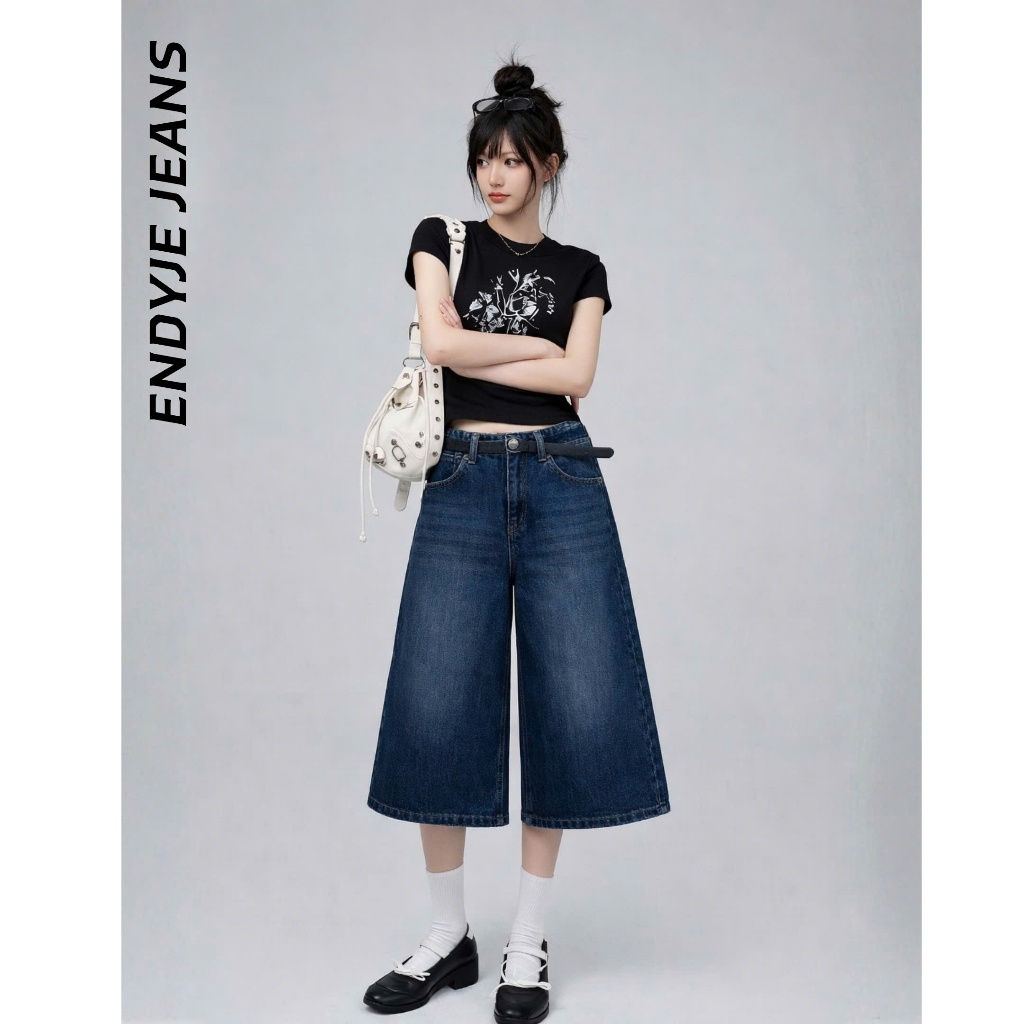 Quần jeans lửng nữ lưng cao ống rộng, quần bò unisex phong cách thời trang năng động dễ phối đồ ED29