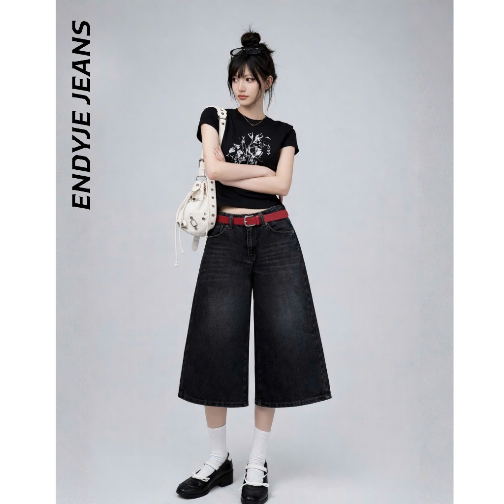 Quần jeans lửng nữ lưng cao ống rộng, quần bò unisex phong cách thời trang năng động dễ phối đồ ED29