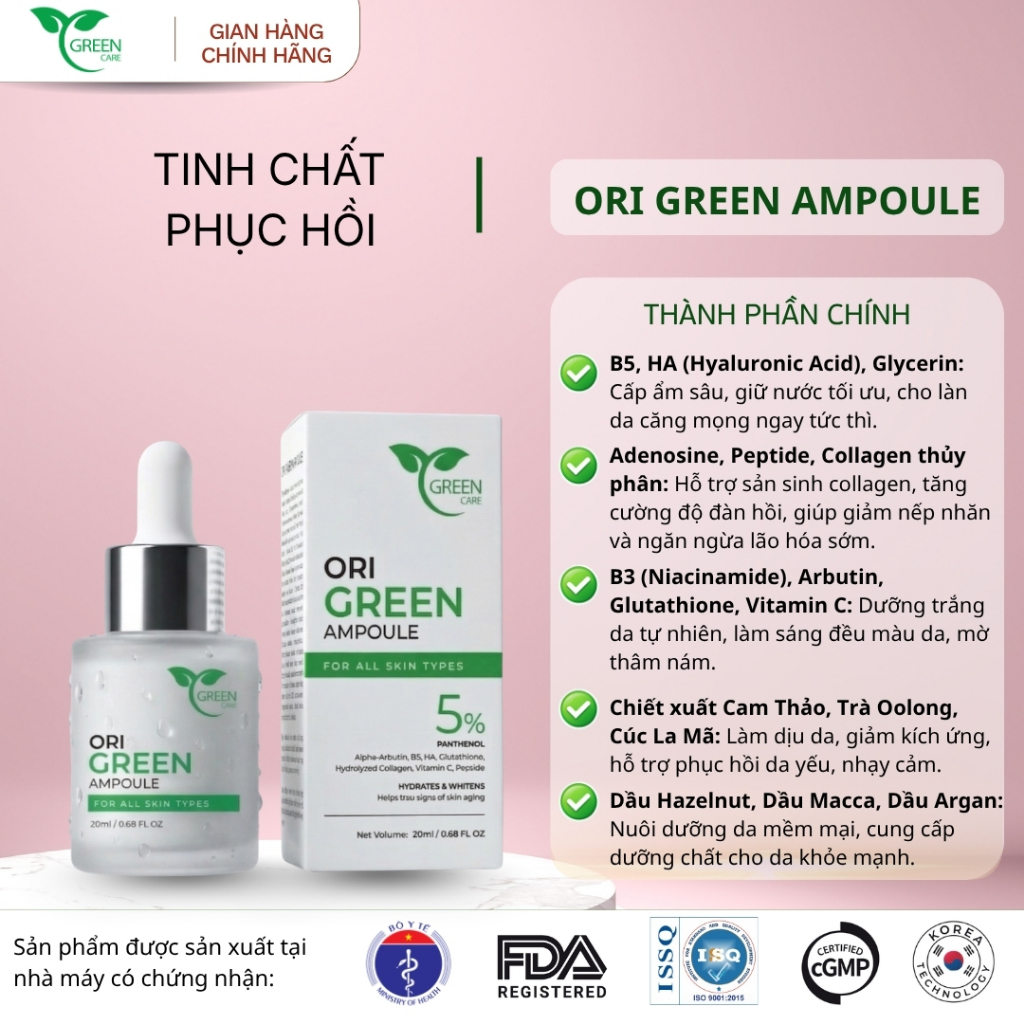 Tinh chất phục hồi, mờ nám trắng da_ORI GREEN AMPOULE_20ML
