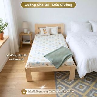 Giường Ghép Cho Bé 2m Đầu Giường, Giường Gỗ Thông Chắc Chắn, Trẻ em và Người Lớn đều dùng được