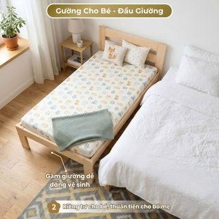 Giường Ghép Cho Bé 2m Đầu Giường, Giường Gỗ Thông Chắc Chắn, Trẻ em và Người Lớn đều dùng được