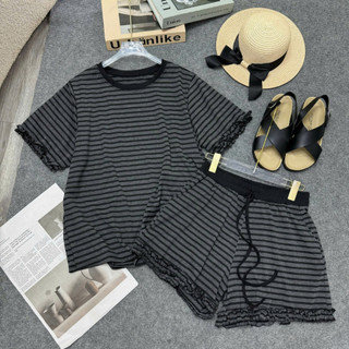 Đồ Bộ Bigsize Nữ Áo Cổ Tròn Mix Quần Sọc Lai Bèo Vải Sọc Ngang  Mặc Mát Cho Chubby SET868