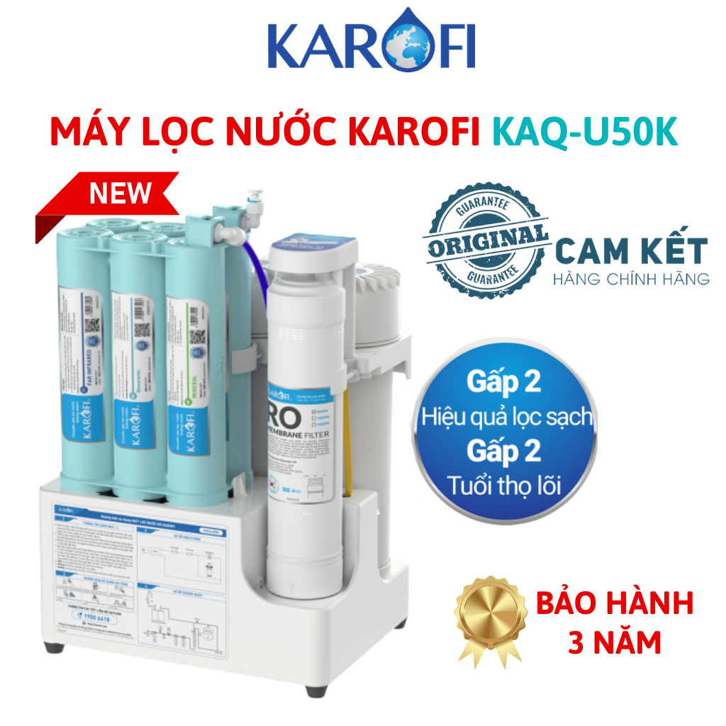 Máy Lọc Nước Karofi KAQ-U50K Thế Hệ Mới Dùng Màng RO Hàn Thiết Kế Nhỏ Gọn