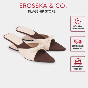 Erosska - Guốc cao gót nữ mũi nhọn kiểu dáng basic phối nơ phong cách thanh lịch màu kem phối nâu - EM160