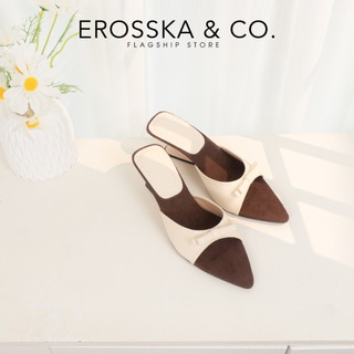 Erosska - Guốc cao gót nữ mũi nhọn kiểu dáng basic phối nơ phong cách thanh lịch màu kem phối nâu - EM160