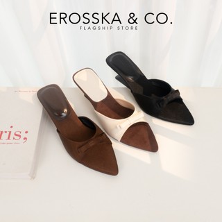 Erosska - Guốc cao gót nữ mũi nhọn kiểu dáng basic phối nơ phong cách thanh lịch màu kem phối nâu - EM160