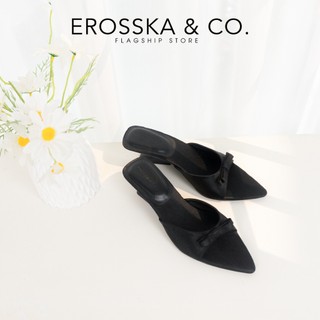Erosska - Guốc cao gót nữ mũi nhọn kiểu dáng basic phối nơ phong cách thanh lịch màu kem phối nâu - EM160