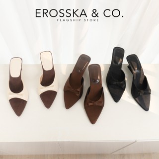 Erosska - Guốc cao gót nữ mũi nhọn kiểu dáng basic phối nơ phong cách thanh lịch màu kem phối nâu - EM160