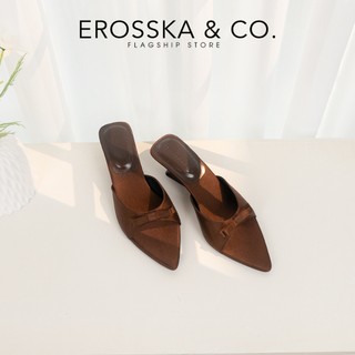 Erosska - Guốc cao gót nữ mũi nhọn kiểu dáng basic phối nơ phong cách thanh lịch màu kem phối nâu - EM160