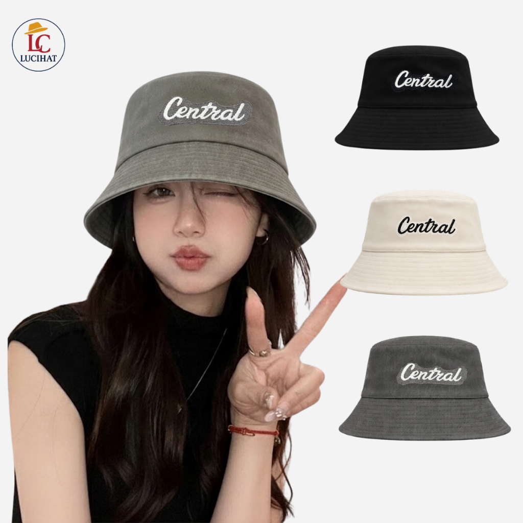 Mũ bucket thêu CENTRAL đội đôi nam nữ, nón vành tròn couple Lucihat chất vải kaki cao cấp, size to dành cho nam nữ