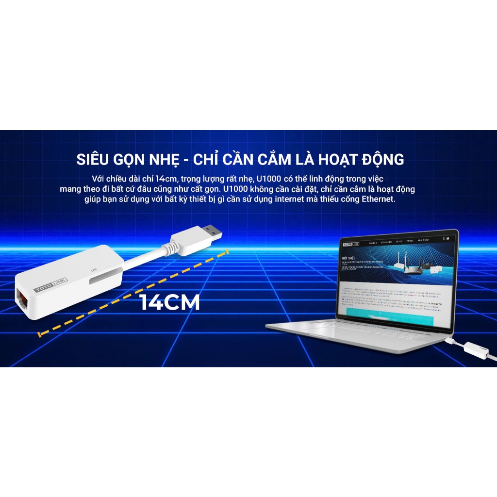 [Hoả Tốc] Bộ chuyển đổi USB 3.0 sang Ethernet RJ45 TOTOLINK U1000 tốc độ 1Gbps dễ sử dụng cho PC Laptop