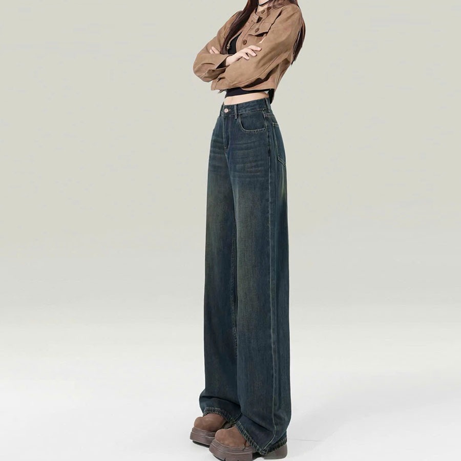 Quần Jeans Ống Rộng Lưng Cao Dark Blue 2026 HAZEE– Dáng Suông Hack Dáng, Phong Cách Hàn Quốc