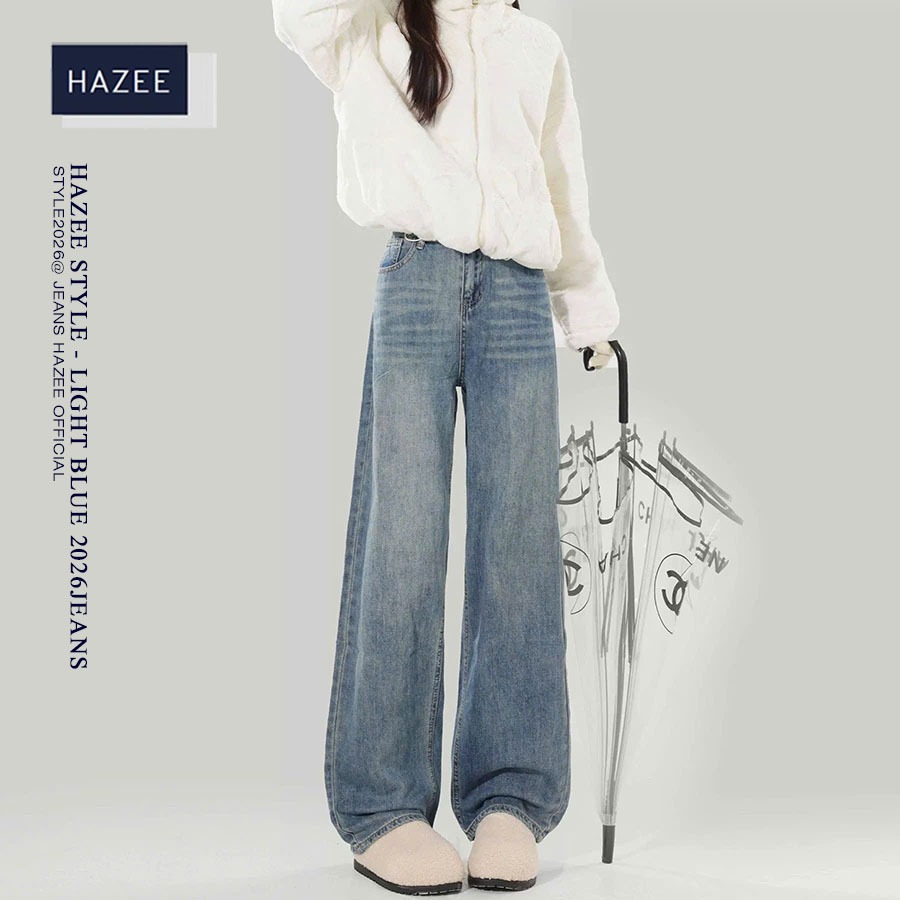 Quần Jeans Ống Rộng Lưng Cao Dark Blue 2026 HAZEE– Dáng Suông Hack Dáng, Phong Cách Hàn Quốc