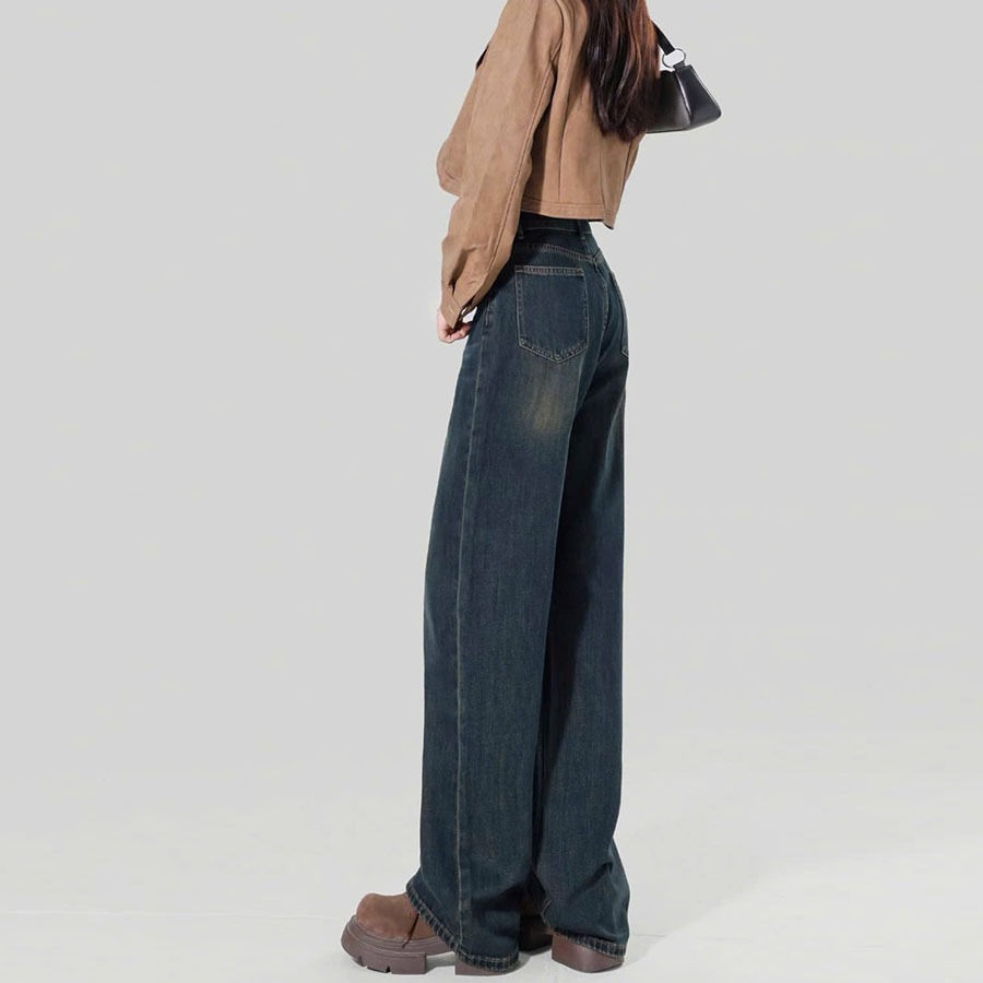 Quần Jeans Ống Rộng Lưng Cao Dark Blue 2026 HAZEE– Dáng Suông Hack Dáng, Phong Cách Hàn Quốc