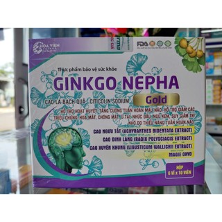 Hoạt huyết Ginkgo Nepha Gold hỗ trợ hoạt huyết giúp giảm mất ngủ chóng mặt đau đầu hộp 60 viên