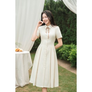 Đầm Công Sở Dáng Xòe LAMER FASHION Cộc Tay Trang Trí Nơ Cổ Thanh Lịch GMMH O63L26H010