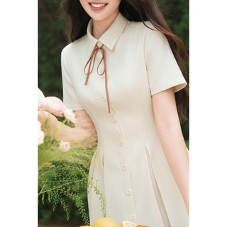 Đầm Công Sở Dáng Xòe LAMER FASHION Cộc Tay Trang Trí Nơ Cổ Thanh Lịch GMMH O63L26H010