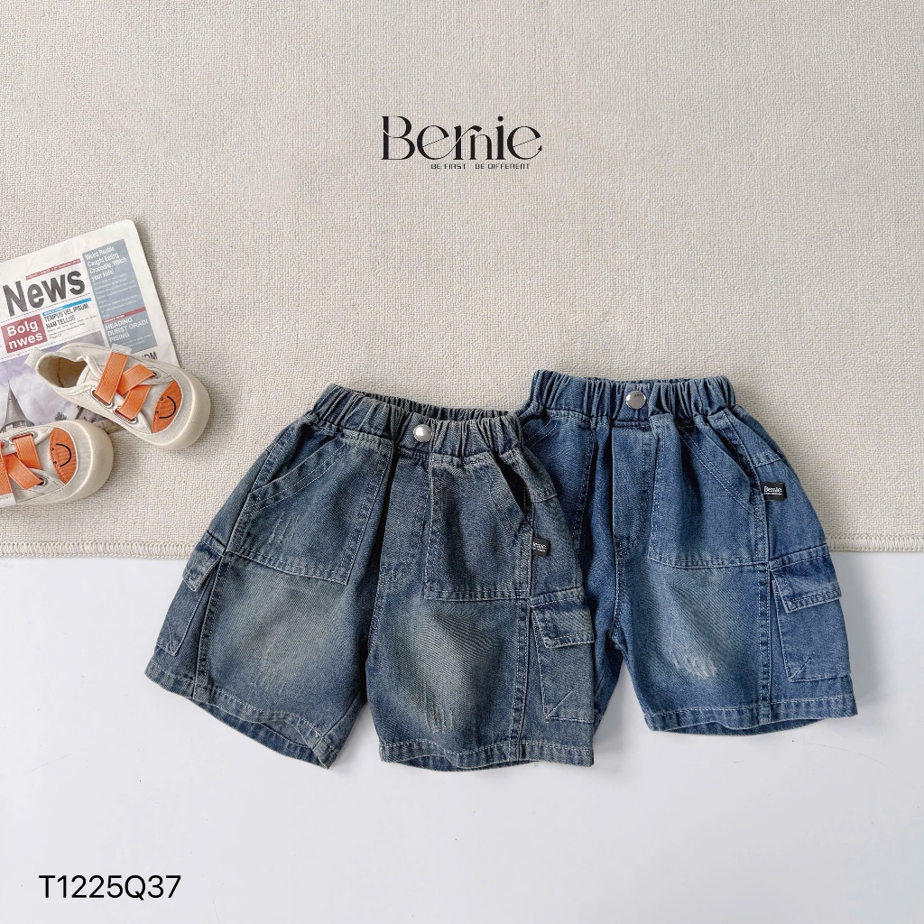 Quần short Jean túi hộp Bernie kiểu dáng năng động phối quần cạp chun co giãn cho bé trai 9-28kg