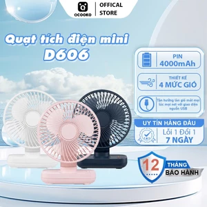 Quạt tích điện D606, quạt để bàn CAO CẤP pin 4000mah, xoay trái phải 90 độ, 4 chế độ gió làm mát, hoạt động êm ái