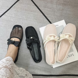 [FROM RỘNG LÙI 1SZ] Giày Bệt Lưới Phối Nơ Xinh Nhẹ Nhàng Mã T124
