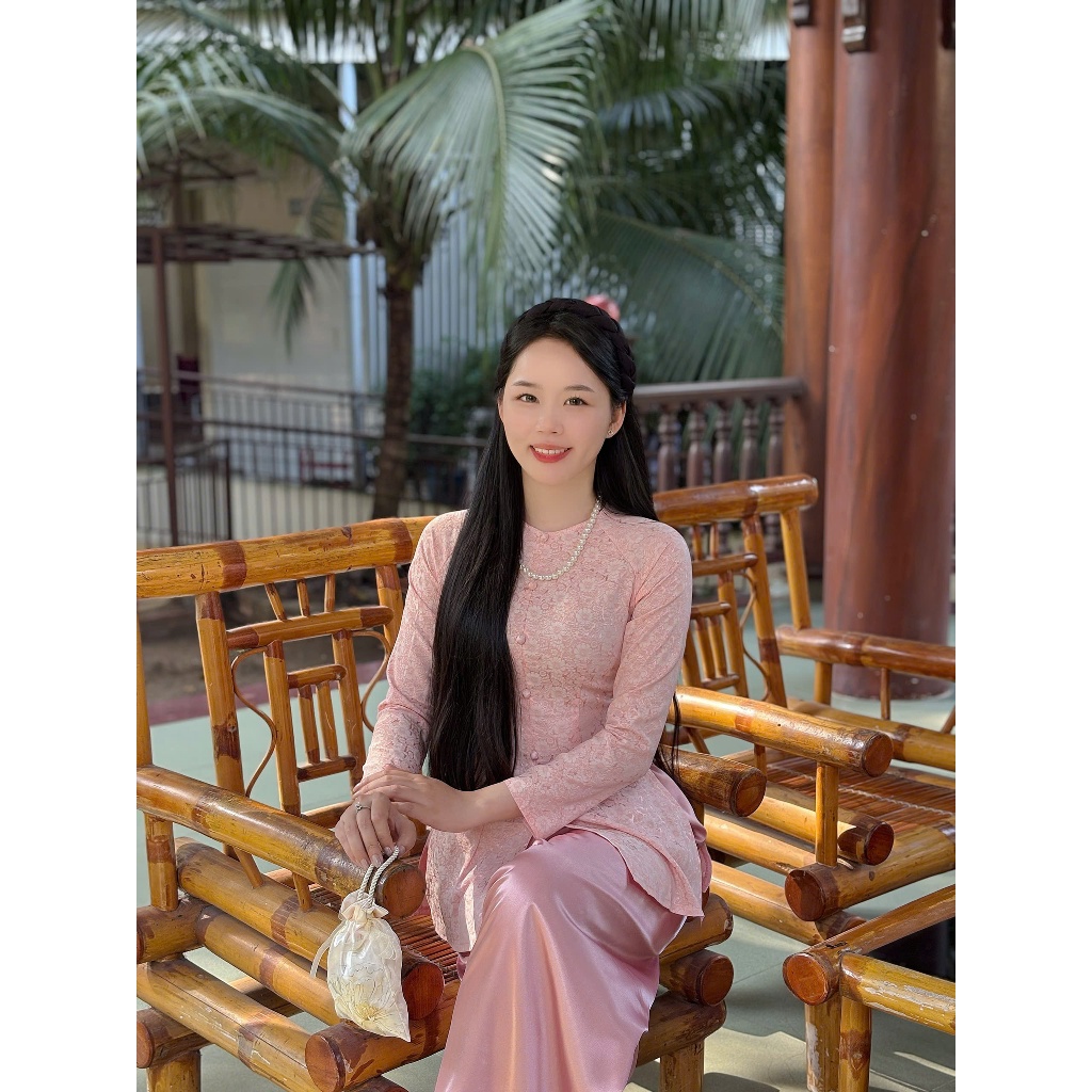 B.A176-ÁO BÀ BA GẤM DỆT HOA CÚC CAO CẤP NÚT BỌC CỔ TRÒN DÂY KÉO TAY DÀI QUẦN NGỌC TRAI
