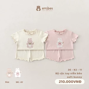 Bộ Cộc Bé Gái Embes, Bộ Cộc Tay Họa Tiết Hình In Viền Bèo Chất Mềm Mát Cho Bé Gái Size Từ 8-17Kg