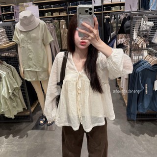 (HAVANA) Set áo tơ babydoll SURI tay dài phối bèo kiểu kèm áo hai dây trong SAT397