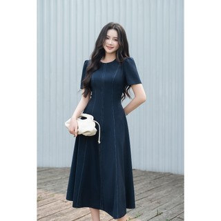 Đầm Công Sở Dáng Xòe LAMER FASHION Bổ Mảnh Ôm Dáng Cộc Tay Diễu Chỉ Trang Trí Công Sở GMMH O63L26H006