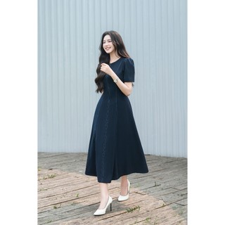 Đầm Công Sở Dáng Xòe LAMER FASHION Bổ Mảnh Ôm Dáng Cộc Tay Diễu Chỉ Trang Trí Công Sở GMMH O63L26H006