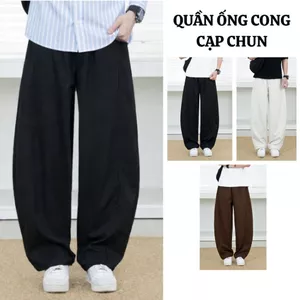 Quần Kaki Nam cạp chun FABUMAN ống Rộng màu Đen Trắng form cong chất Vải kaki đứng Form Cotton bigsize