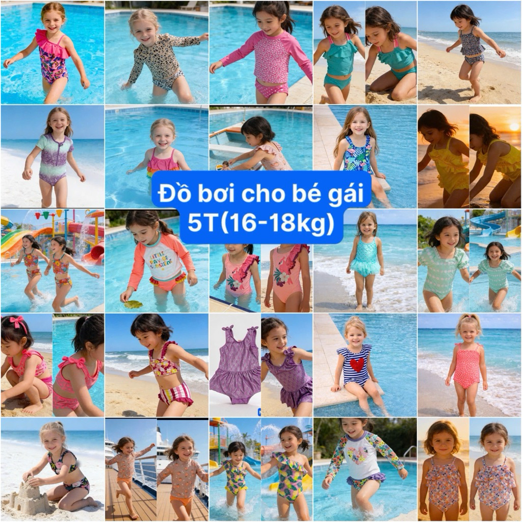 Set đồ bơi bé gái 5Y (16-18kg) chống nắng UPF 40-50 xuất khẩu – đồ bơi trẻ em cao cấp