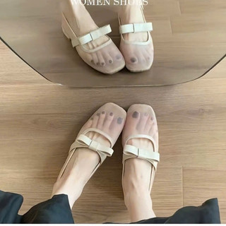 [FORM RỘNG LÙI 1 SZ] Giày Mary Jane Chất Liệu Lưới Xuyên Thấu Gắn Nơ Đi Mùa Hè Thoáng Mát Mã  L204