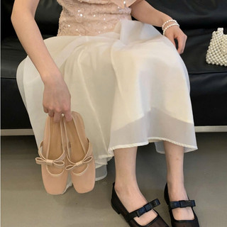 [FORM RỘNG LÙI 1 SZ] Giày Mary Jane Chất Liệu Lưới Xuyên Thấu Gắn Nơ Đi Mùa Hè Thoáng Mát Mã  L204