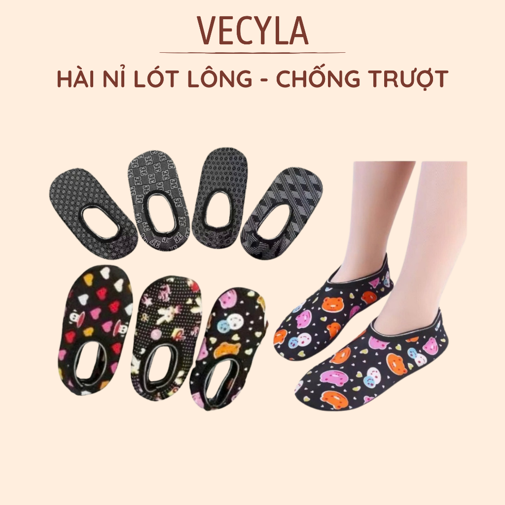 Hài nỉ lông VECYLA, tất, vớ hài nỉ lót lông người lớn - trẻ em đi trong nhà đủ size siêu ấm, mềm mại