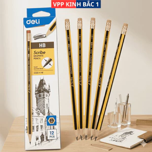 Bút chì 2B Deli - Viết chì - Scribe kẻ sọc vàng sọc đen - 12 chiếc/ hộp - C004