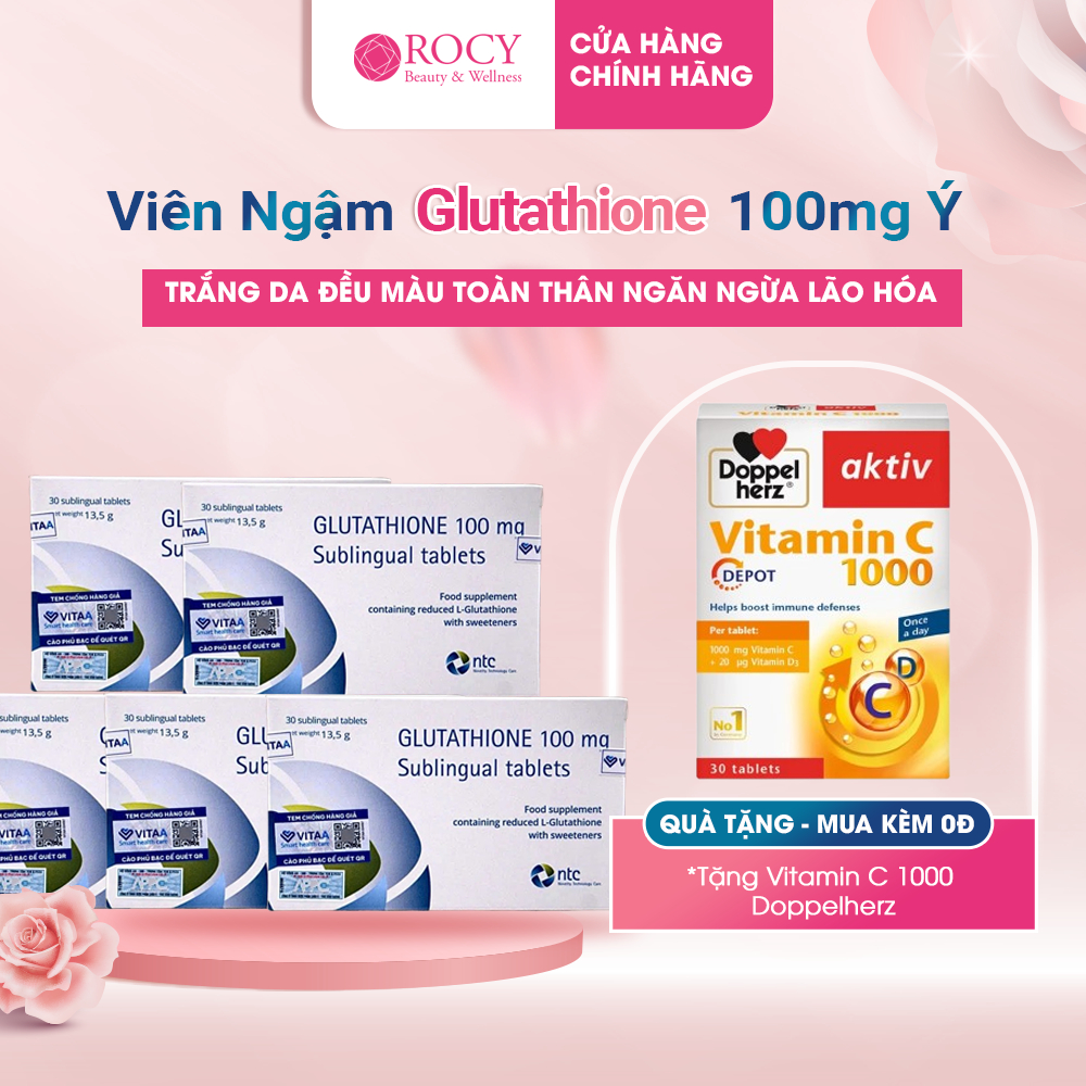 COMBO 5 HỘP ] Viên Ngậm Trắng Da Glutathione 100mg Nhập Nhẩu Italy- Viên  Trắng Da Toàn Thân- ROCY