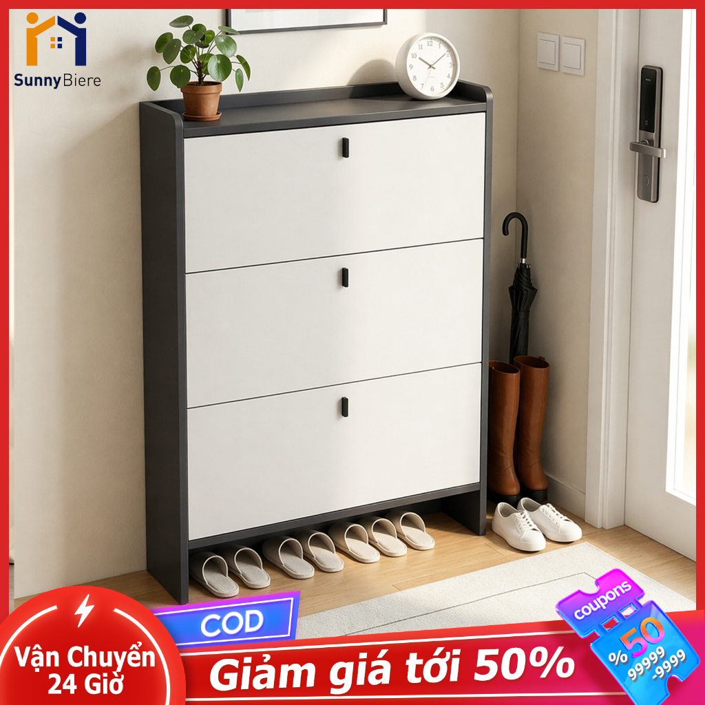 Sunny Tủ Giày Tủ Dép 3 Ngăn Lật Siêu Mỏng 17cm Cho Căn Hộ Nhỏ Hành Lang Cửa Ra Vào Gọn Gàng