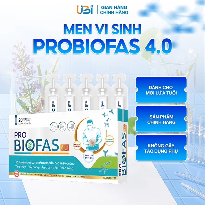 Men vi sinh PROBIOFAS 4.0 UBI PHARMA bổ sung bào tử lợi khuẩn hỗ trợ rối loạn tiêu hóa đầy bụng khó tiêu 20 ống x 10ml