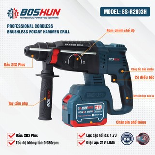 Máy Khoan Đục Bê Tông 3 Chức Năng Boshun BS-G2803H, Động Cơ Không Chổi Than