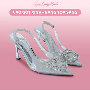 Giày Cao Gót Nữ Đính Đá Vuông Sang Trọng Thanh Lịch Đi Tiệc Dự Tiệc