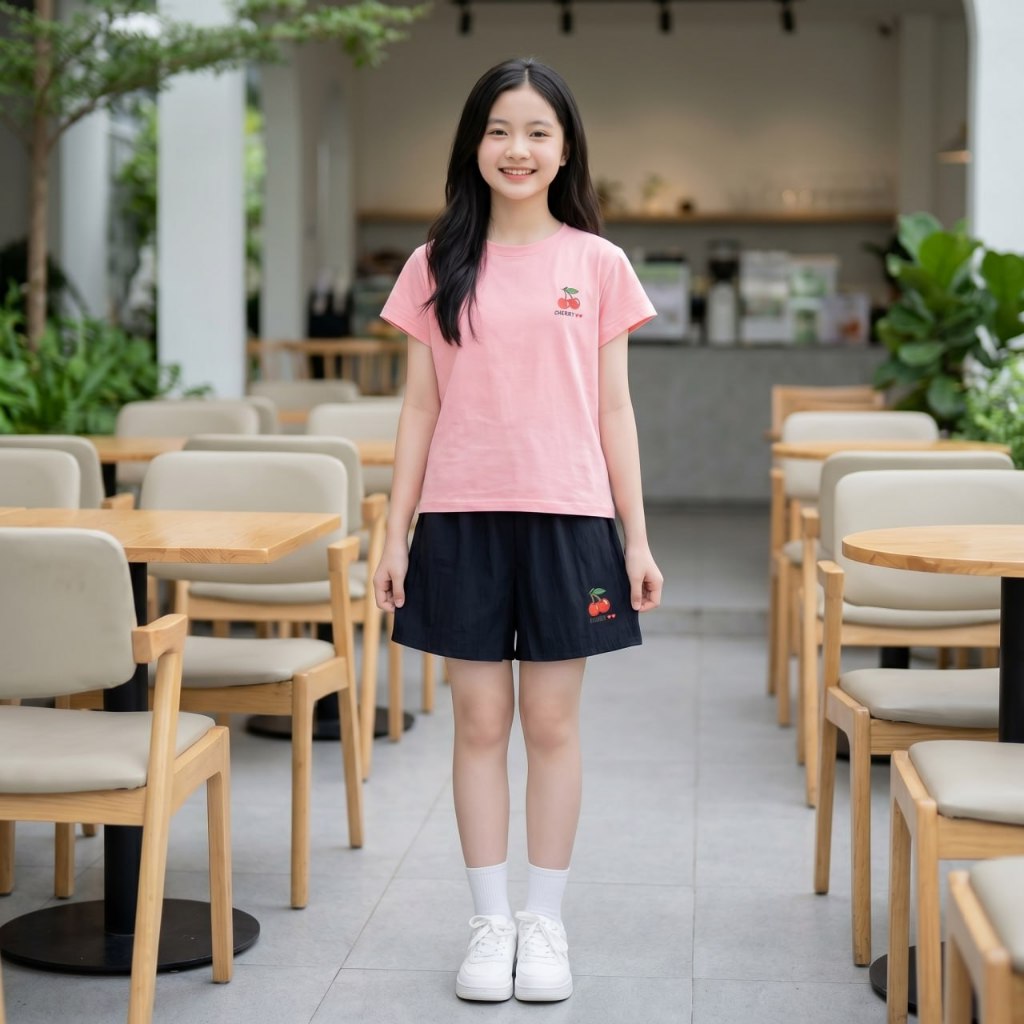 Áo cherry, Quần sooc gió cherry cho bé gái size đại BEESHOP H26057A, H26057Q