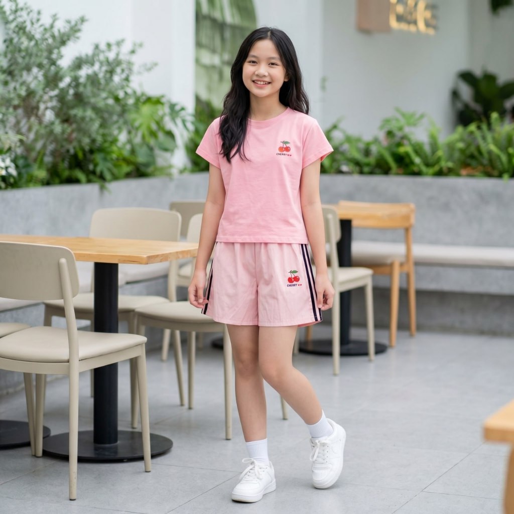 Áo cherry, Quần sooc gió cherry cho bé gái size đại BEESHOP H26057A, H26057Q