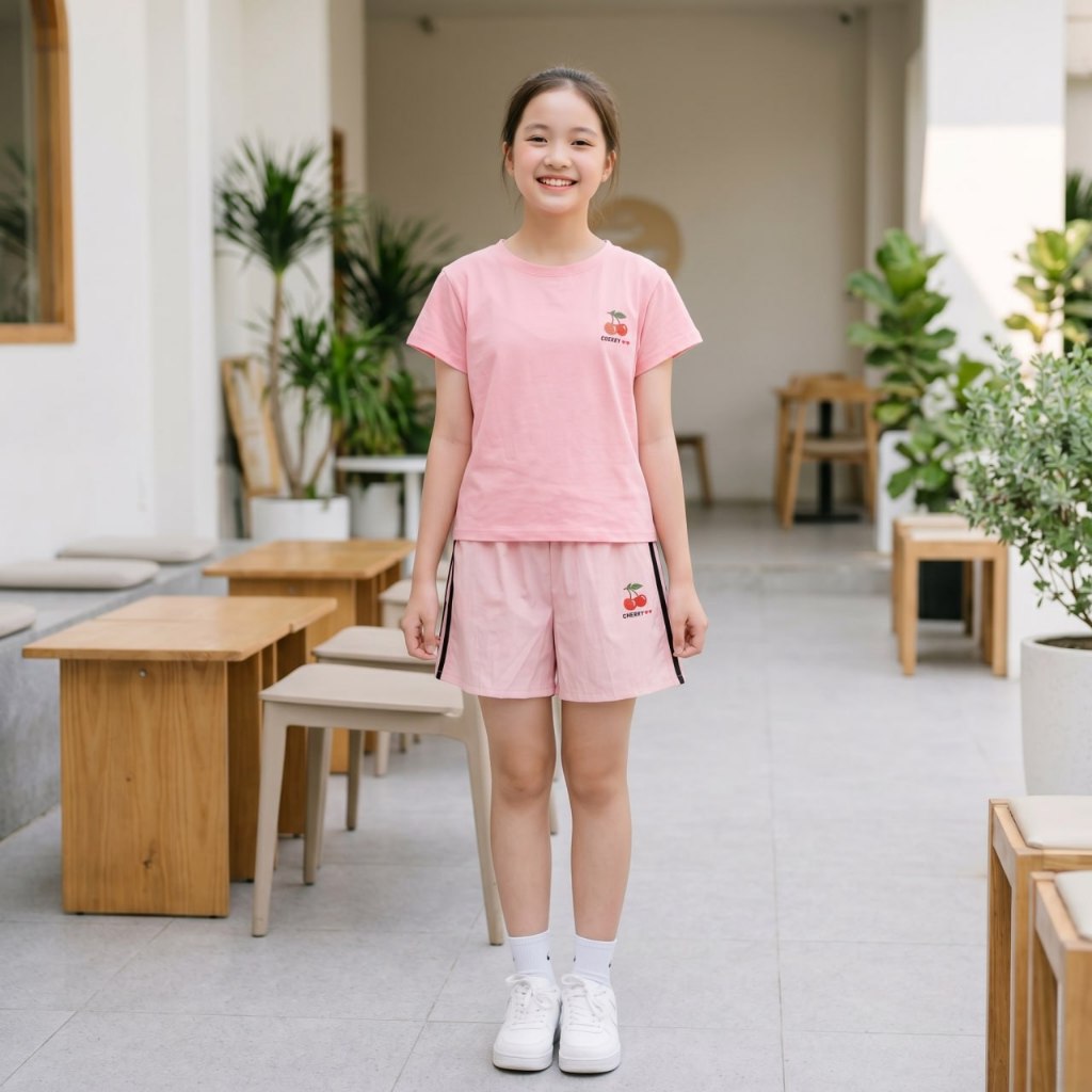 Áo cherry, Quần sooc gió cherry cho bé gái size đại BEESHOP H26057A, H26057Q